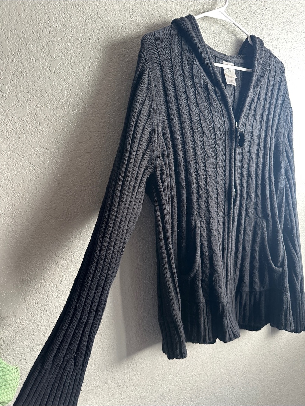 Just My Size Black Cable-Knit Hooded Zip Cardigan